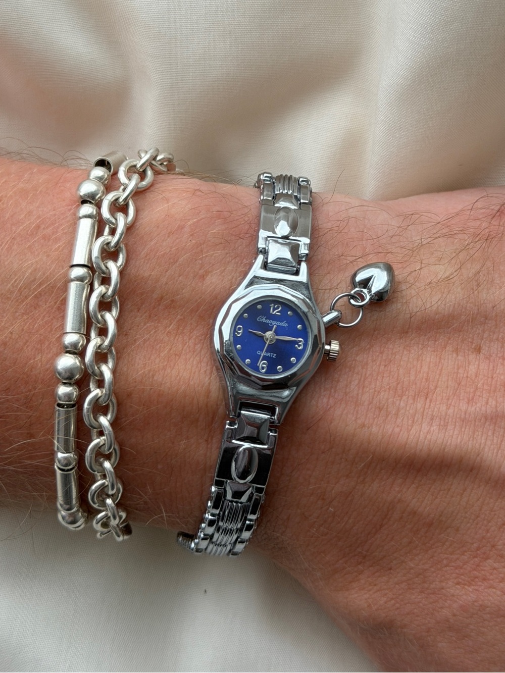 Silver-Tone Women's Bracelet Watch with Blue Dial